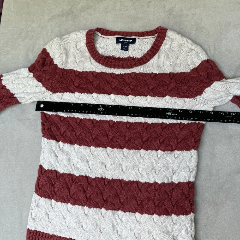 Lands End Drifter Sweater Cable Knit Women S White Striped Granola Girl Outdoors